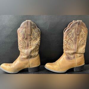 Tony Lama Women’s Leather Tan and Brown Cowboy Boots, Size 7